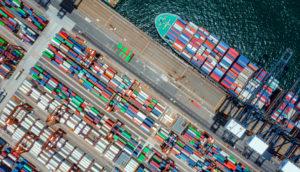 Vista aérea de porto da China