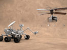 Helicóptero e robô em Marte