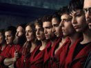 Pôster da série La Casa de Papel, da Netflix, com os protagonistas enfileirados de lado