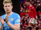 Kevin De Bruyne (à esquerda) e Cristiano Ronaldo (à esquerda), jogadores do Manchester City e do Manchester United