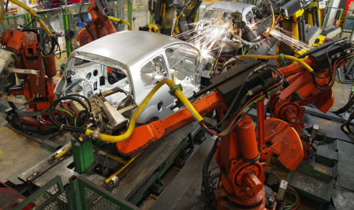 Foto aérea de linha de produção de veículos