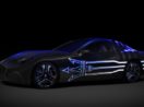 Maserati GranTurismo Folgore, na cor preta, com detalhes cintilantes no formato do logo da marca, o primeiro veículo elétrico da montadora
