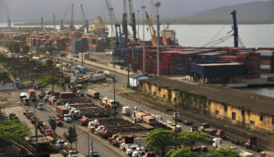 Aérea do Porto de Santos, onde a Rumo tem terminais