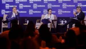 Painel sobre saneamento com CEOs da Equatorial Energia e da Iguá Saneamento aconteceu no fim da manhã da terça-feira | Foto: Divulgação